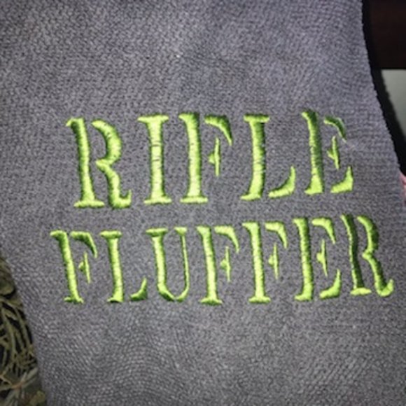 Preshrunk Grey Towel Olive Drab Green Embroidered Lettering Rifle Fluffer
